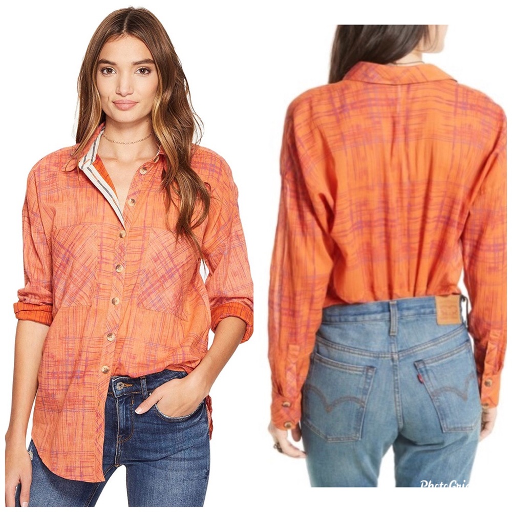 Free People Shore Vibes Button Down Shirt Plaid S - Picture 2 of 8